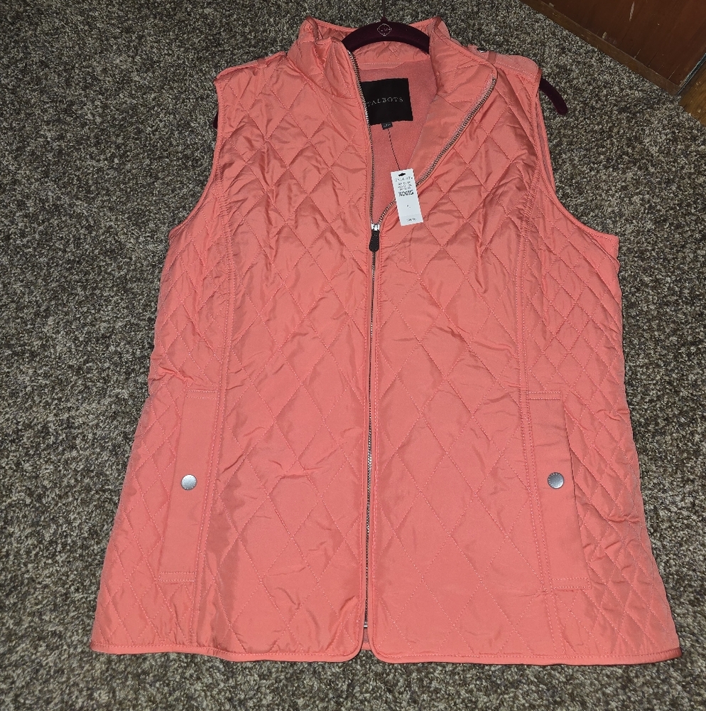 Talbots Vibrant Coral Quilted Vest